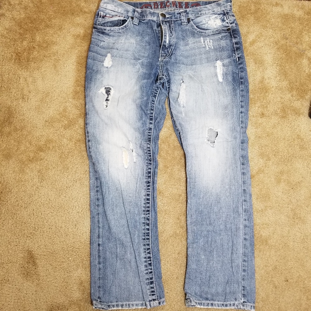 Decree Factory Distressed Light Wash Jeans - 36x32
